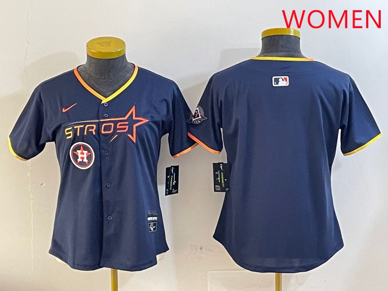 Women Houston Astros Blank Drak Blue Three generations Joint Name 2025 Nike MLB Jersey style 5